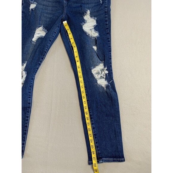 Judy Blue Jeans Womans 15/32 Blue Boyfriend Redlands High Rise Distressed Grunge - Picture 5 of 7